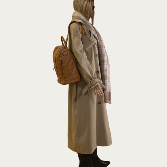 S-ZONE Brown Pebbled Leather Antit-Theft Backpack EUC - Picture 13 of 15